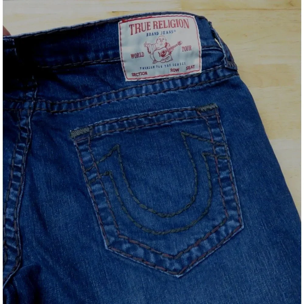 Mens True Religion Jeans Size 36x34 Cotton USA Ricky‎ Relaxed Straight Leg Blue